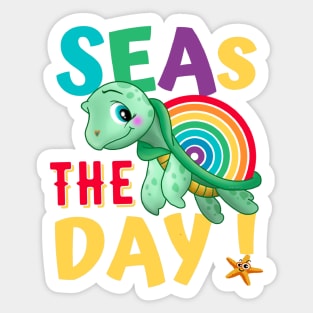 Seas The Day Rainbow Turtle Sticker